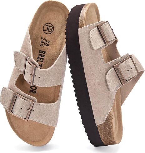 Platform Sandals Women Suede Sandals Arch Support Summer Slides with Adjustable Buckle Open Toe in Saudi Arabia