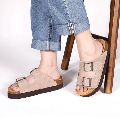 Platform Sandals Women Suede Sandals Arch Support Summer Slides with Adjustable Buckle Open Toe in Saudi Arabia