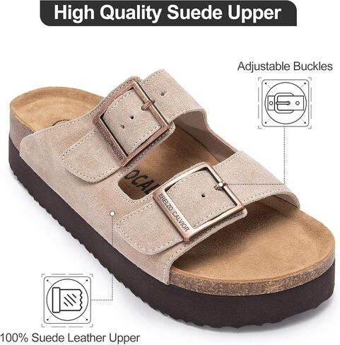 Platform Sandals Women Suede Sandals Arch Support Summer Slides with Adjustable Buckle Open Toe in Saudi Arabia