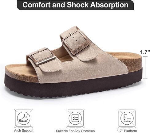 Platform Sandals Women Suede Sandals Arch Support Summer Slides with Adjustable Buckle Open Toe in Saudi Arabia