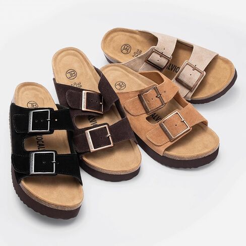 Platform Sandals Women Suede Sandals Arch Support Summer Slides with Adjustable Buckle Open Toe in Saudi Arabia
