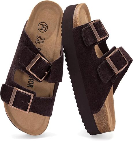 Platform Sandals Women Suede Sandals Arch Support Summer Slides with Adjustable Buckle Open Toe in Saudi Arabia