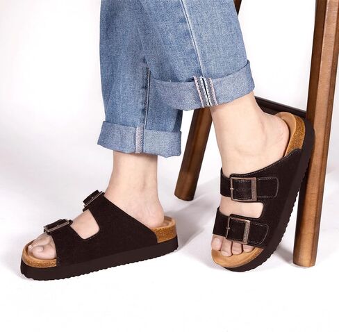 Platform Sandals Women Suede Sandals Arch Support Summer Slides with Adjustable Buckle Open Toe in Saudi Arabia