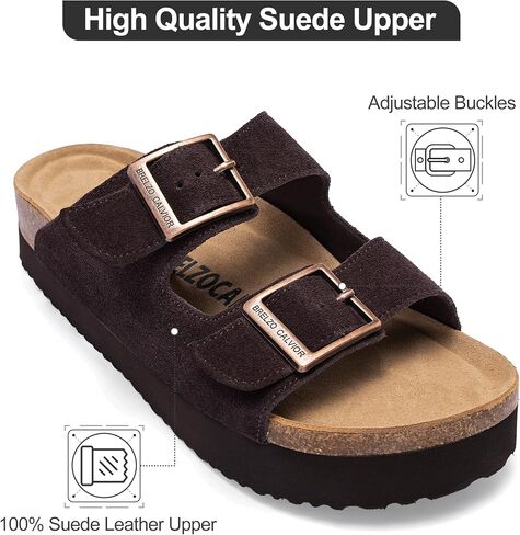 Platform Sandals Women Suede Sandals Arch Support Summer Slides with Adjustable Buckle Open Toe in Saudi Arabia