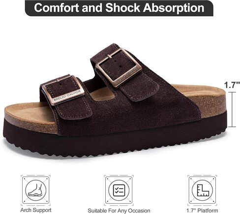 Platform Sandals Women Suede Sandals Arch Support Summer Slides with Adjustable Buckle Open Toe in Saudi Arabia