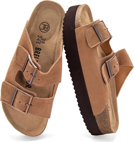Platform Sandals Women Suede Sandals Arch Support Summer Slides with Adjustable Buckle Open Toe in Saudi Arabia