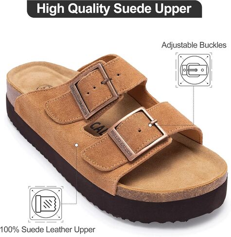 Platform Sandals Women Suede Sandals Arch Support Summer Slides with Adjustable Buckle Open Toe in Saudi Arabia
