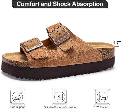 Platform Sandals Women Suede Sandals Arch Support Summer Slides with Adjustable Buckle Open Toe in Saudi Arabia