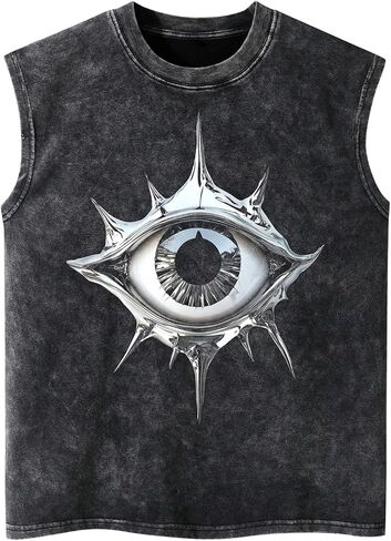 Men's Eye Graphic Tank Top Vintage Crew Neck Summer Casual Sleeveless Tops Streetwear in Kuwait