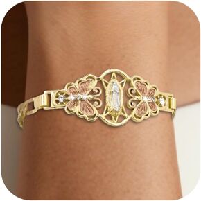 J&H DiaJuvelo Virgin Mary Bracelet for Women Catholic Trendy Cubic Zirconia Christian Dainty Charm Rhinestone Gold Jewelry Mujer Virgen de Guadalupe Pulseras Holy Gifts in Saudi Arabia
