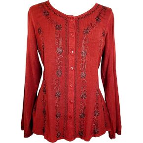 Agan Traders Fall Long Sleeve Button Down Bohemian Tops for Women - Embroidered Blouse Shirt with Adjustable Rope Ties in Kuwait