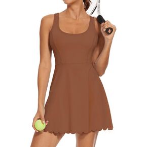 Tanou Athletic Dress for Women with Built in Shorts & Bra Tennis Dress Backless Outfit Dresses with Pockets Black in Saudi Arabia