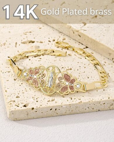 J & H Diaguvelo Virgin Mary Bracelet for Women Catholic Trendy Cubic Zirconia Christian Dainty Charm Rhinestone Gold Jewelry Mujer Virgen de Guadalupe Pulseras Holy Gifts in Saudi Arabia