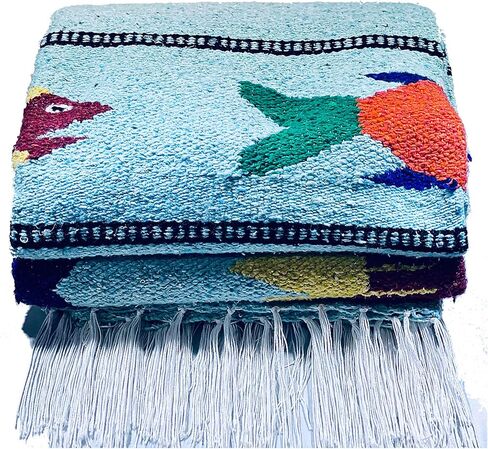 Baja Trader Serape Mexican Blanket, Yoga Mat, Camping Blanket, Beach Blanket, Picnic Blanket, Handmade Woven Throw Blanket, Home Decor, Car Blanket (Fish) (Navy Blue) in Saudi Arabia