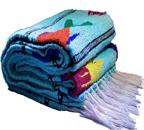 Baja Trader Serape Mexican Blanket, Yoga Mat, Camping Blanket, Beach Blanket, Picnic Blanket, Handmade Woven Throw Blanket, Home Decor, Car Blanket (Fish) (Navy Blue) in Saudi Arabia