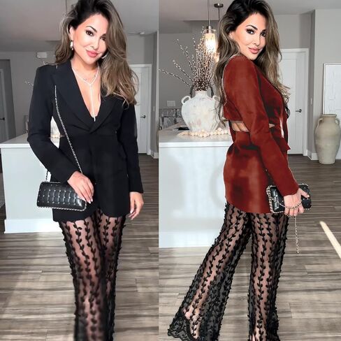 utcoco Women's Y2K Two Piece Set Hollow Out Waist Blazer Jacket Lace Pants Set Clubwear（Order Separately） in Saudi Arabia