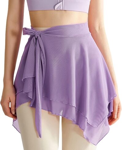 Women Mesh Wrap Dance Skirt Girls Asymmetric Skirt Solid Color Yoga Skirt Ballet Wrap Skirt Skate Over Scarf Skirt Black in Saudi Arabia