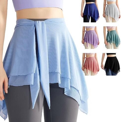 Women Mesh Wrap Dance Skirt Girls Asymmetric Skirt Solid Color Yoga Skirt Ballet Wrap Skirt Skate Over Scarf Skirt Black in Saudi Arabia