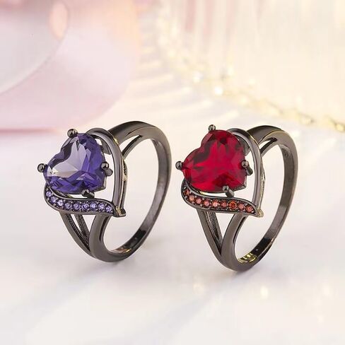 Engraved His & Hers Matching Purple CZ Heart Tungsten Wedding Rings Set, Size 5-13 in Saudi Arabia