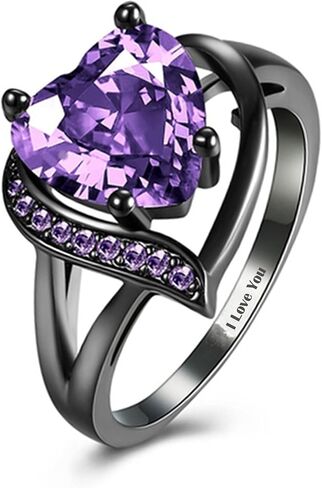 Engraved His & Hers Matching Purple CZ Heart Tungsten Wedding Rings Set, Size 5-13 in Saudi Arabia