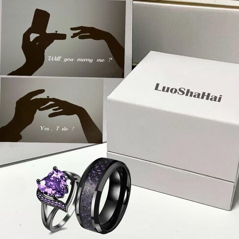 Engraved His & Hers Matching Purple CZ Heart Tungsten Wedding Rings Set, Size 5-13 in Saudi Arabia