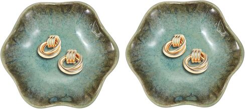 uxcell 2Pcs Ceramics Jewelry Plate, Lotus Leaf Shape Key Holder Bowl for Entryway Table Decor Small Ring Tray Dish Gift for Women Girlfriend, Grass Green in Saudi Arabia