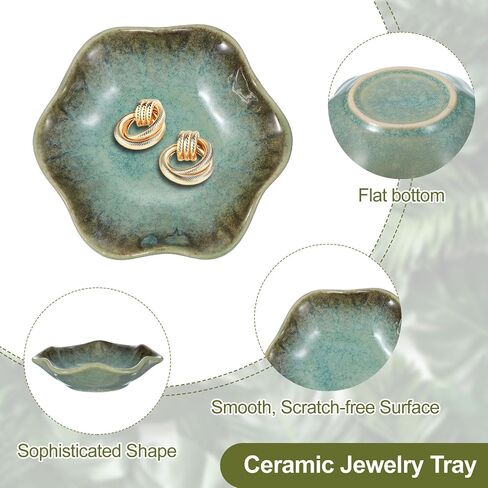uxcell 2Pcs Ceramics Jewelry Plate, Lotus Leaf Shape Key Holder Bowl for Entryway Table Decor Small Ring Tray Dish Gift for Women Girlfriend, Grass Green in Saudi Arabia