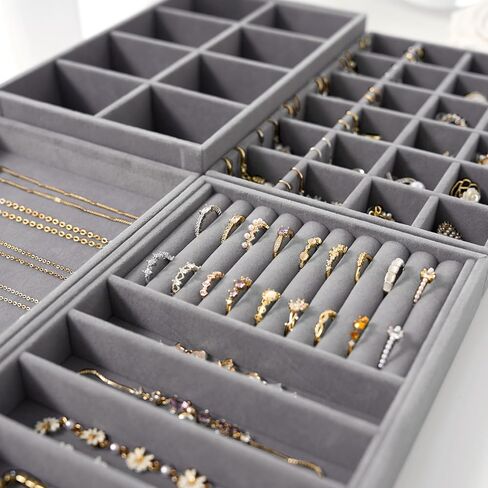 Velvet Jewelry Drawer Organizer Trays – Stackable Jewelry Organizer Storage Inserts Set, 4-Layer Jewelry Tray Set for Earrings, Rings, Necklaces, Bracelets with Removable Dividers for Dresser & Vanity in Saudi Arabia