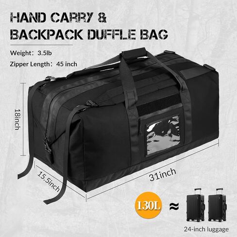 130L Tactical Travel Duffle Bag Large Capacity Waterproof Full-Access Opening Foldable Military Backpack Travel for Outdoor Camping Hunting Weekender Gym Traveling Workout Deployment in Saudi Arabia