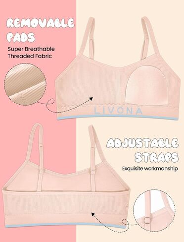 Livona Training Bras for Girls-Sports Bra for Teen Wireless Fitness Padded Everyday Bralette Crop Cami Tank Top(6-14) in Saudi Arabia