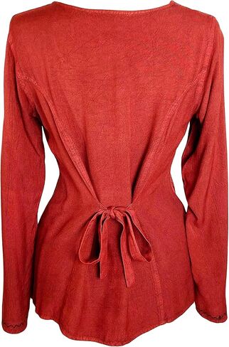 Agan Traders Fall Long Sleeve Button Down Bohemian Tops for Women - Embroidered Blouse Shirt with Adjustable Rope Ties in Kuwait