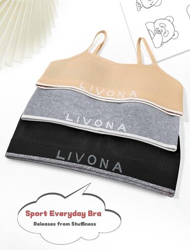 Livona Training Bras for Girls-Sports Bra for Teen Wireless Fitness Padded Everyday Bralette Crop Cami Tank Top(6-14) in Saudi Arabia
