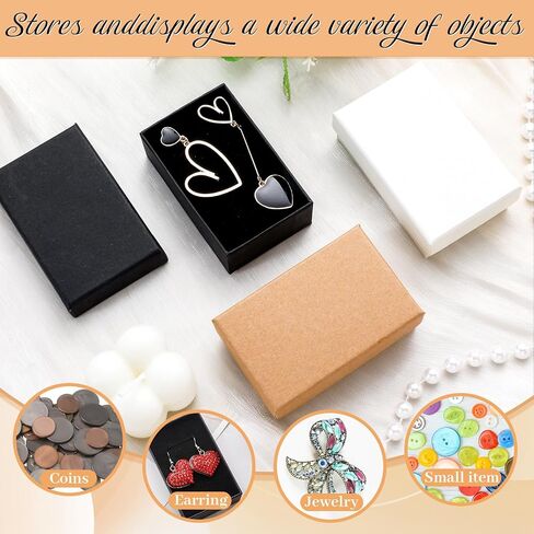 100 Pcs Cardboard Gift Boxes Bulk Paper Jewelry Boxes for Necklace Earring Bracelet Storage Packaging Display(Brown, Black, White,3.2x2x1.2in) in Saudi Arabia