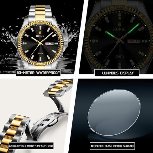 فاخر الرجال الكوارتز مشاهدة الفولاذ المقاوم للصدأ التقويم الأسبوعي للرجال الأزياء ليلة الضوء الذهب مقاوم للماء B3 in Kuwait