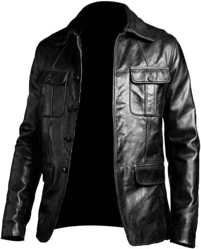 Leather Jacket Men | Vintage Four Pocket Genuine Leather Jacket | Shirt Collar Five Buttons Mens Leather Jacket in Saudi Arabia