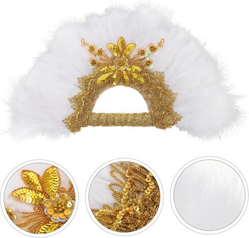 Golden Lace Wedding Fan Hand Fan Delicate Plume for Bride for Wedding Guests in Saudi Arabia