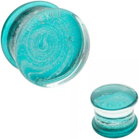 Pierced Owl Aqua Galaxy Sparkle Swirl Design Glass Double Flared Plugs, Sold As Pair in Saudi Arabia