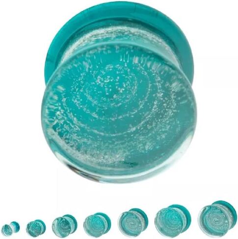 Pierced Owl Aqua Galaxy Sparkle Swirl Design Glass Double Flared Plugs, Sold As Pair in Saudi Arabia