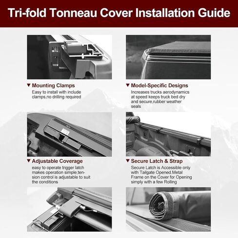 ‌kikito غطاء Tri-Fold Tonneau Hard Tri-Fold For 2016-2025 Toyota Tacoma 5ft Bed (59.8-60.5in) | تركيب مقاوم للماء وعدم الحفر in Kuwait