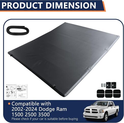 Pensun 8ft Soft Tri-Fold Bed Bed Tonneau Cover Fit for 2002-2023 Dodge Ram 1500 2500 3500 ، Black Pickup Tonneau Cover in Saudi Arabia