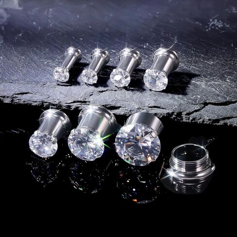 مقاييس Ruifan للآذان ASTM F136 Titanium Round Clear Cz Single Flare Tapers Screw Screw Mauges Earrings Earing Expander Strudding Kit Pister for Women Men 10g 8g 4g 4g 2g 0g 00g in Saudi Arabia