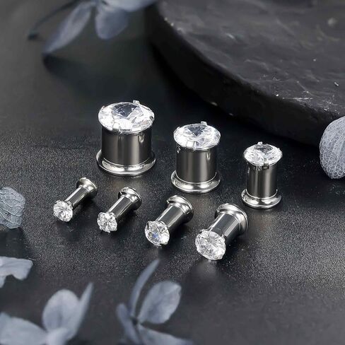 مقاييس Ruifan للآذان ASTM F136 Titanium Round Clear Cz Single Flare Tapers Screw Screw Mauges Earrings Earing Expander Strudding Kit Pister for Women Men 10g 8g 4g 4g 2g 0g 00g in Saudi Arabia