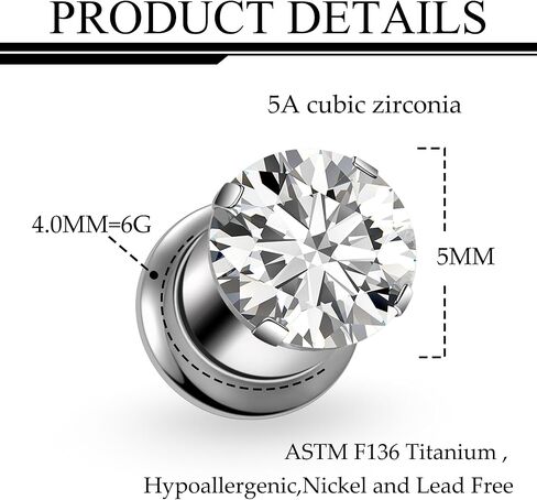 مقاييس Ruifan للآذان ASTM F136 Titanium Round Clear Cz Single Flare Tapers Screw Screw Mauges Earrings Earing Expander Strudding Kit Pister for Women Men 10g 8g 4g 4g 2g 0g 00g in Saudi Arabia