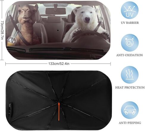 كرتون عيون السيارة مظلة شمس الظل للسيارة ، طائرة طبيعية للطي ، دائرة الزجاج الأمامي مع مقبض قابل للانحناء ، حافة الشمس الزجاجية لمعظم المركبات in Kuwait