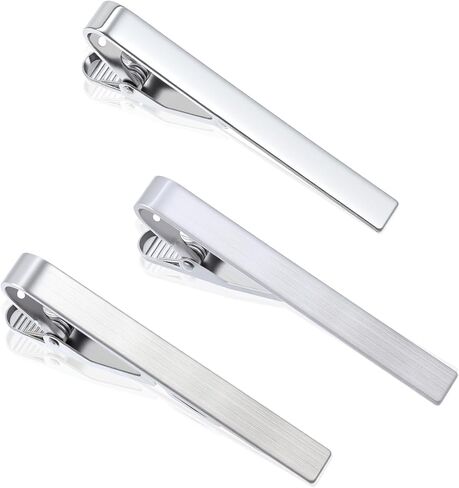 3 Pack Silver Tie Clips for Men, Classic Necktie Accessories with Adjustable Clasp Ideal for Professional Office Wear and Formal Events in Kuwait