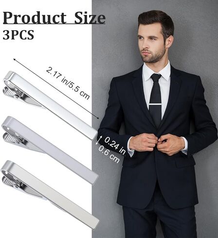 3 Pack Silver Tie Clips for Men, Classic Necktie Accessories with Adjustable Clasp Ideal for Professional Office Wear and Formal Events in Kuwait