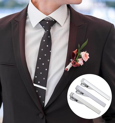 3 Pack Silver Tie Clips for Men, Classic Necktie Accessories with Adjustable Clasp Ideal for Professional Office Wear and Formal Events in Kuwait
