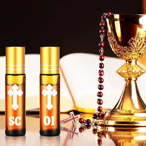 chuangdi 3 pcs صغيرات صغيرة من زيت زيت الدهن المقدس 10 مل من الزجاج الحاويات المقدسة الزيت الفارغة مع كرات الصليب والأسطوانة لفة على زجاجات لصالح معمودية الكنيسة المسيحية الكاثوليكية (براون) (براون) in Saudi Arabia
