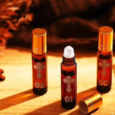 chuangdi 3 pcs صغيرات صغيرة من زيت زيت الدهن المقدس 10 مل من الزجاج الحاويات المقدسة الزيت الفارغة مع كرات الصليب والأسطوانة لفة على زجاجات لصالح معمودية الكنيسة المسيحية الكاثوليكية (براون) (براون) in Saudi Arabia