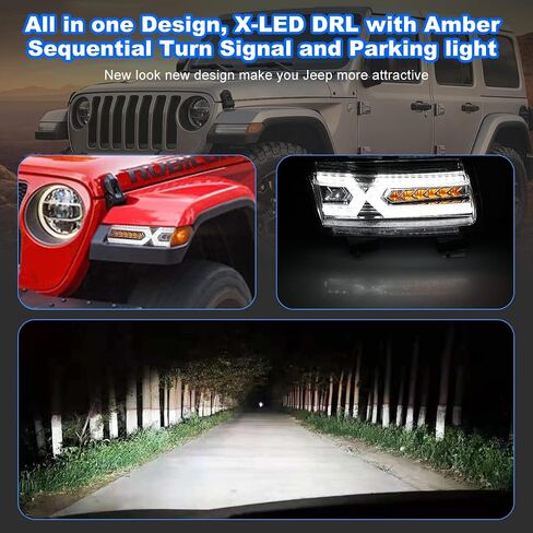 Roxx Full LED DRL Sequential Tert Termbly Association لعام 2018-2024 Jeep Wrangler JL و 2020-2024 Jeep Gladiator JT [ليس للرياضة/الرياضة S] in Kuwait